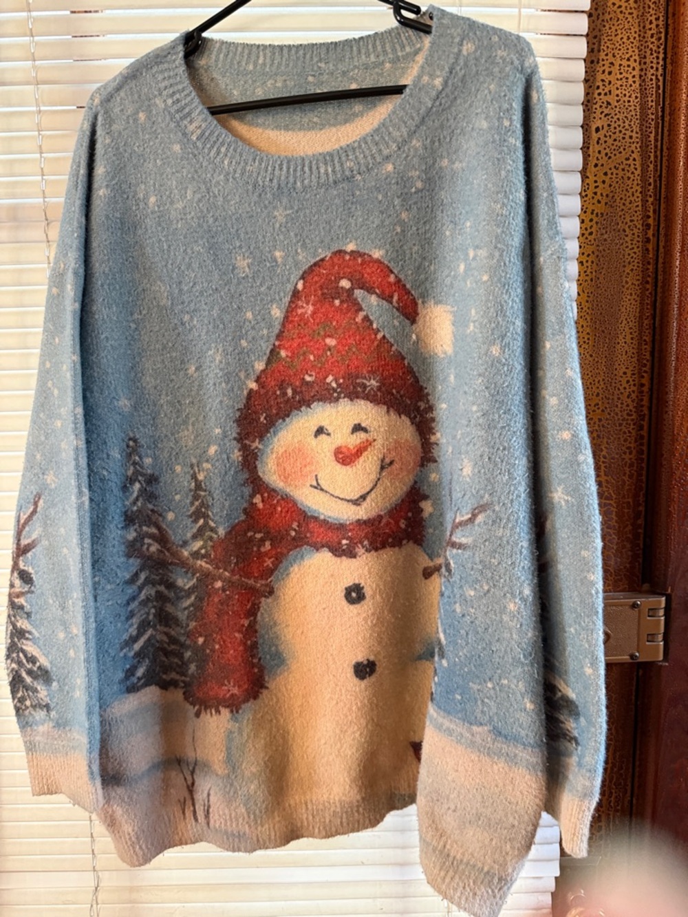 Light Blue Snowman Holiday Sweater - Soft Knit Women's Pullover